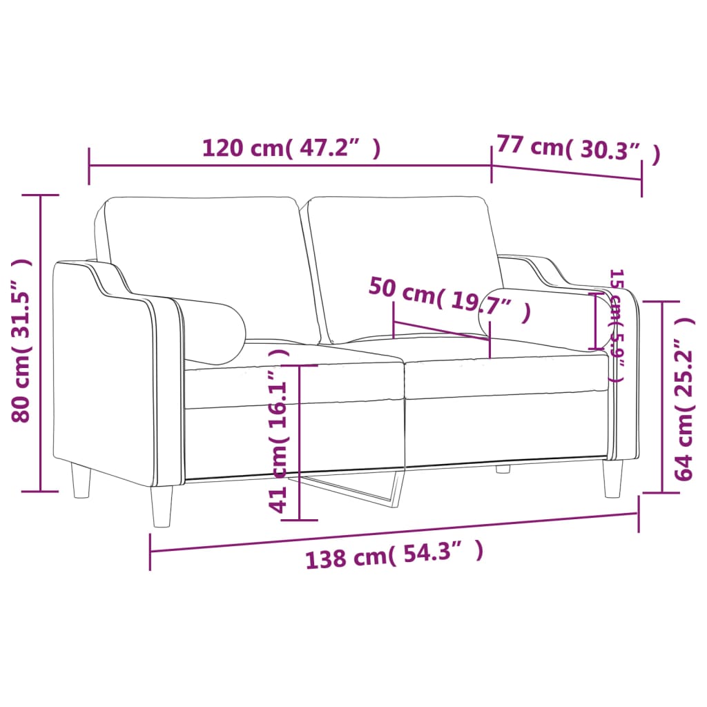 Sofá 2 lugares + almofadas decorativas 120cm tecido cinza-claro