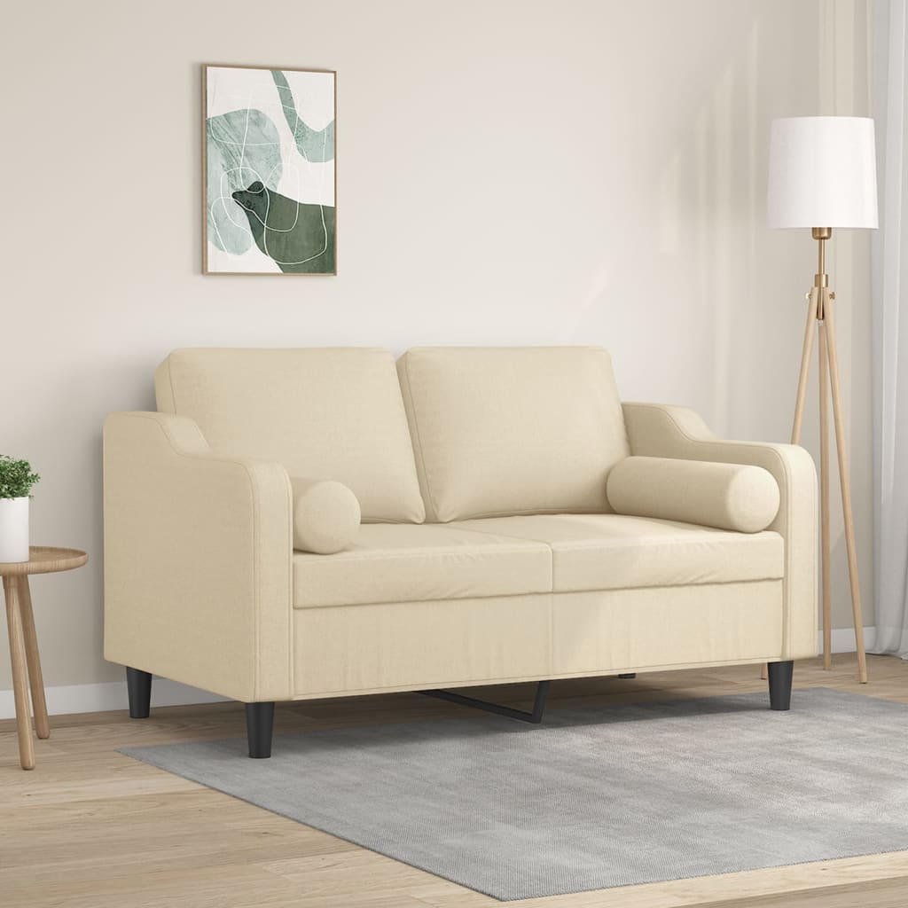2-seater sofa + decorative cushions 120 cm cream-colored fabric
