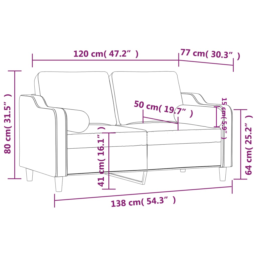 Sofá 2 lug. + almofadas decorativas 120cm tecido vermelho tinto