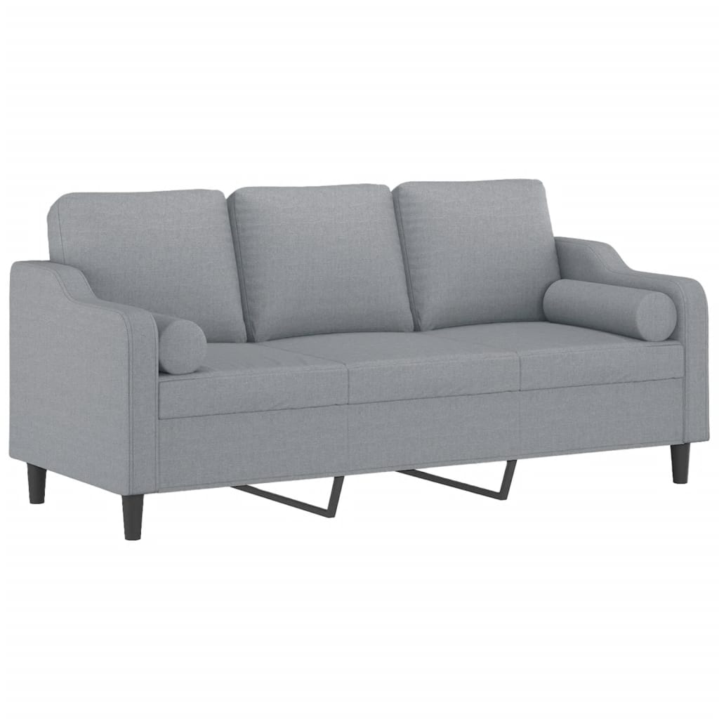 3-seater sofa + decorative cushions 180cm light gray fabric