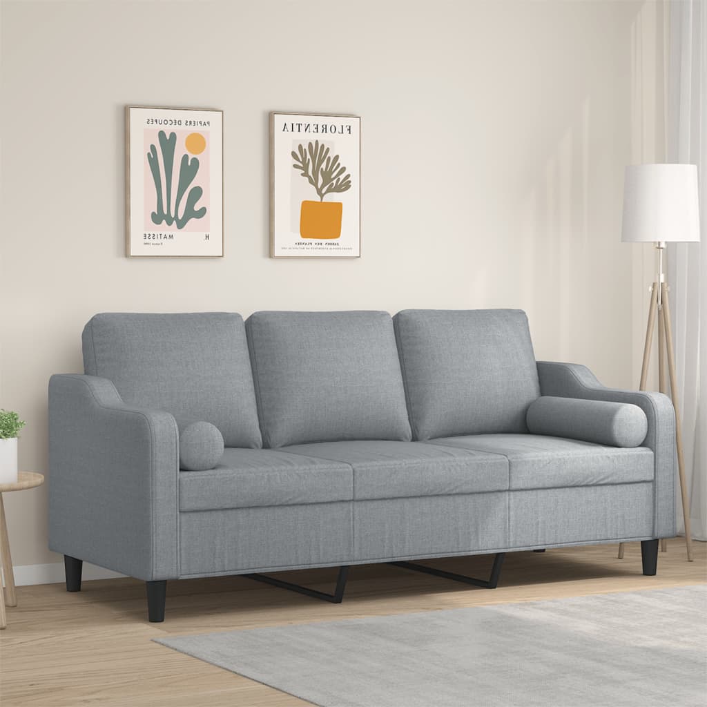 3-seater sofa + decorative cushions 180cm light gray fabric