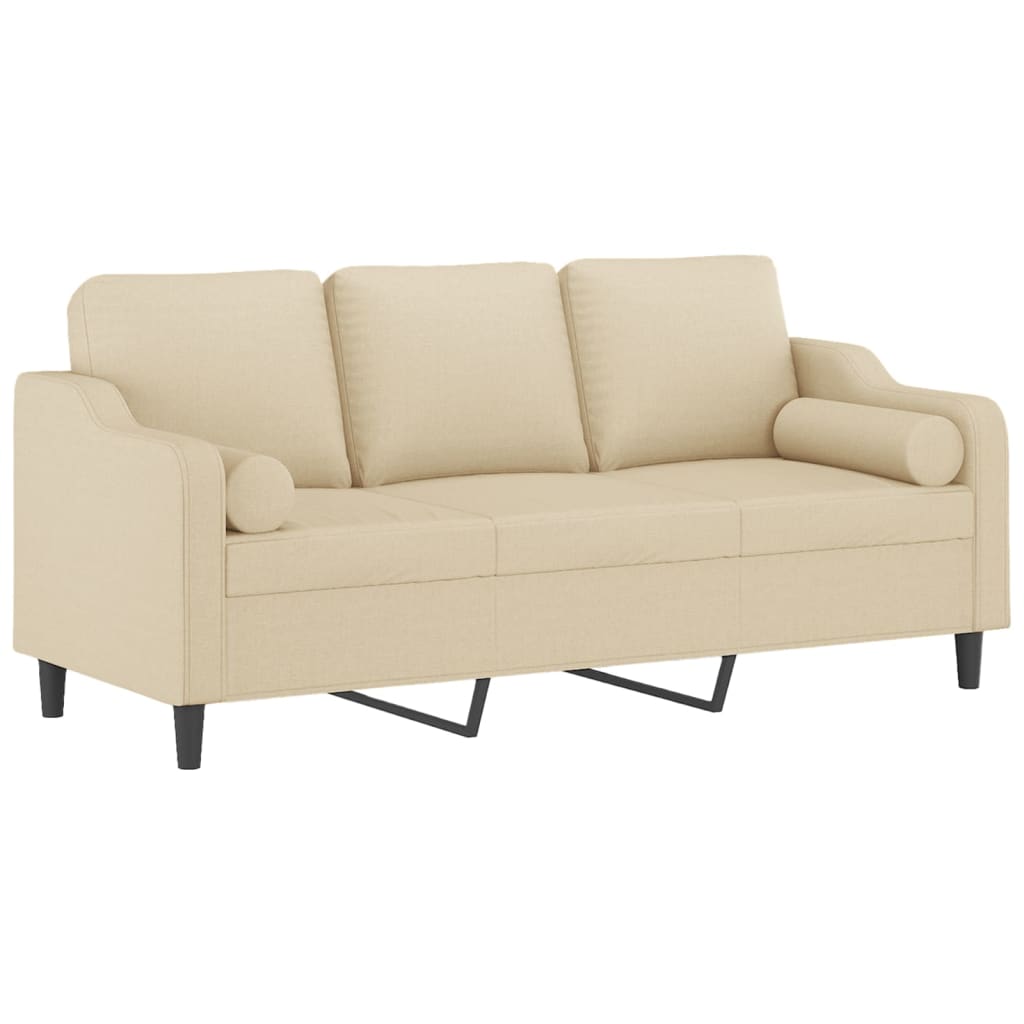 Sofá 3 lugares + almofadas decorativas 180 cm tecido cor creme