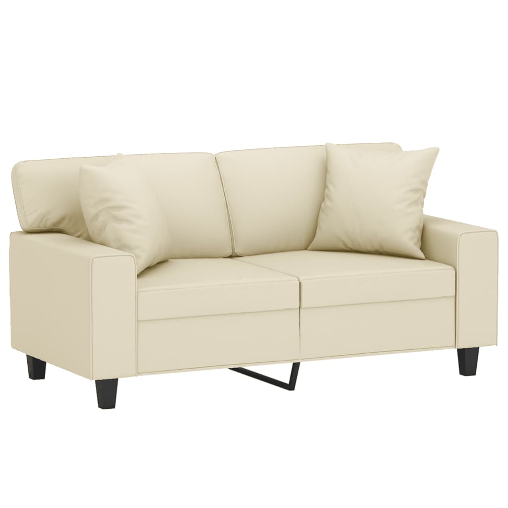 Sofá 2 lugares + almofadas decorativas 120cm couro artif. creme