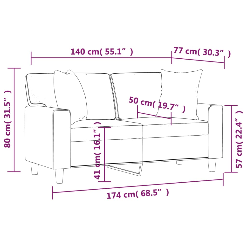 Sofá 2 lugares + almofadas decorativas 140cm couro artif. creme