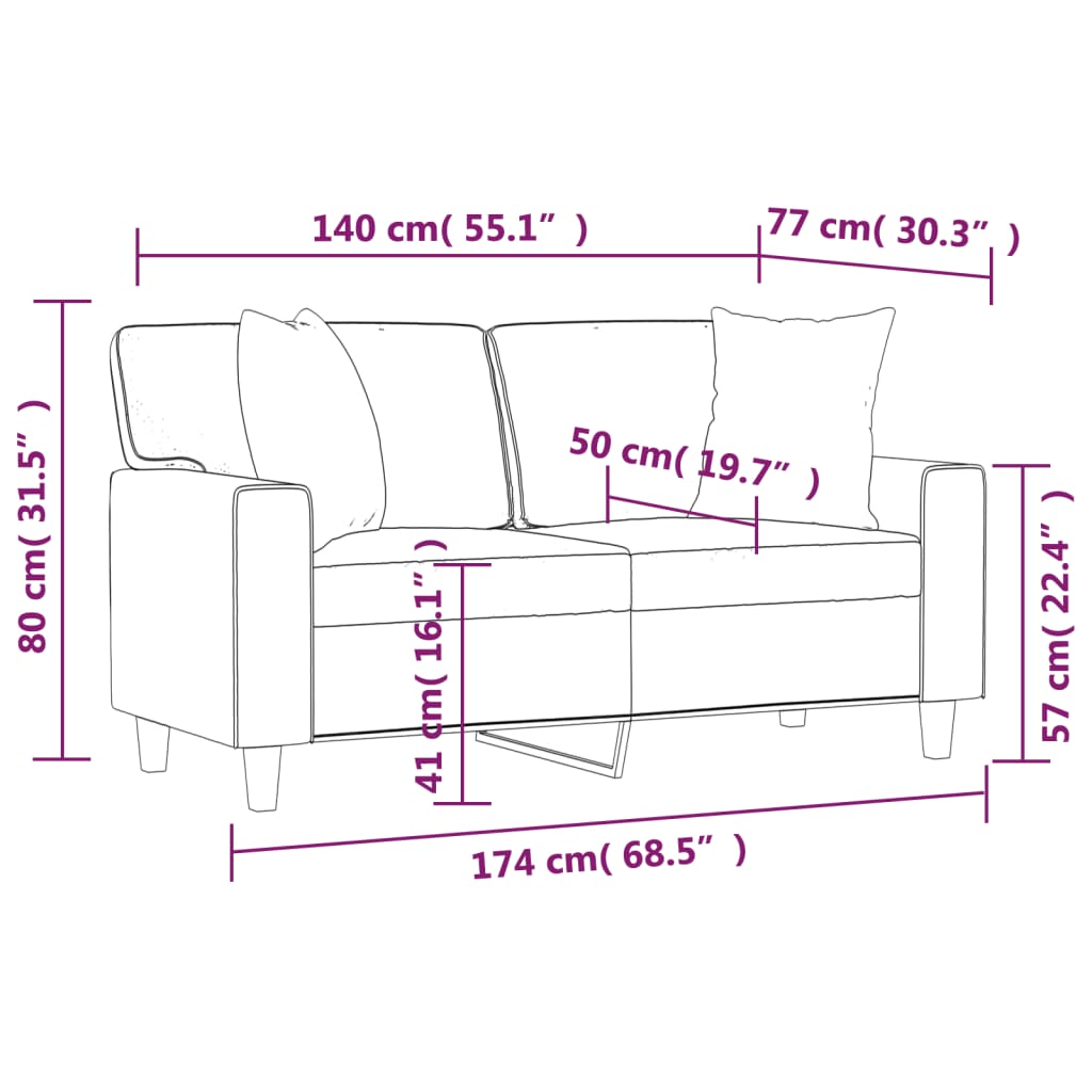 Sofá 2 lugares + almofadas decorativas 140cm couro artif. cinza