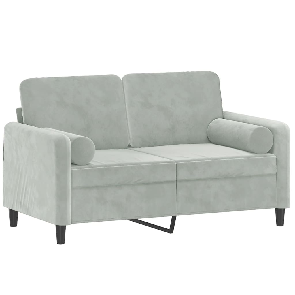 2-seater sofa + decorative cushions 120cm light grey velvet