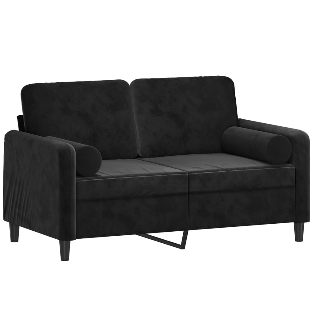Sofá 2 lugares c/ almofadas decorativas 120 cm veludo preto