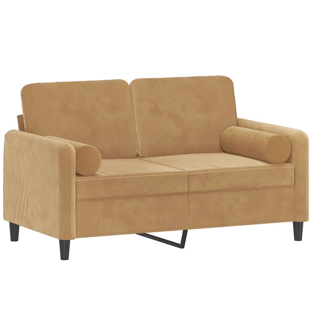 2-seater sofa with decorative cushions 120 cm brown velvet