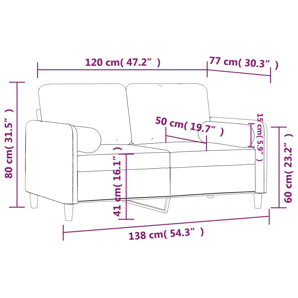 Sofá 2 lugares c/ almofadas decorativas 120 cm veludo creme