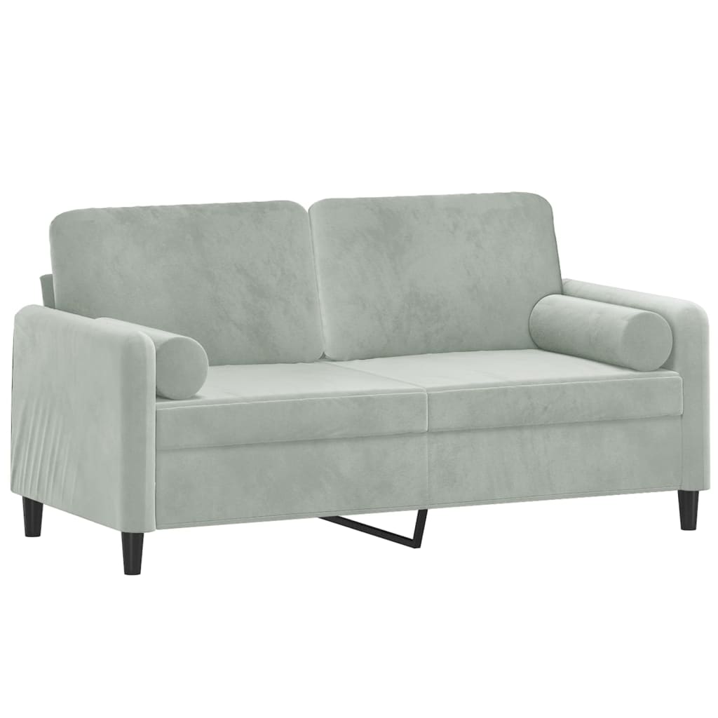 Sofá 2 lugares + almofadas decorativas 140cm veludo cinza-claro