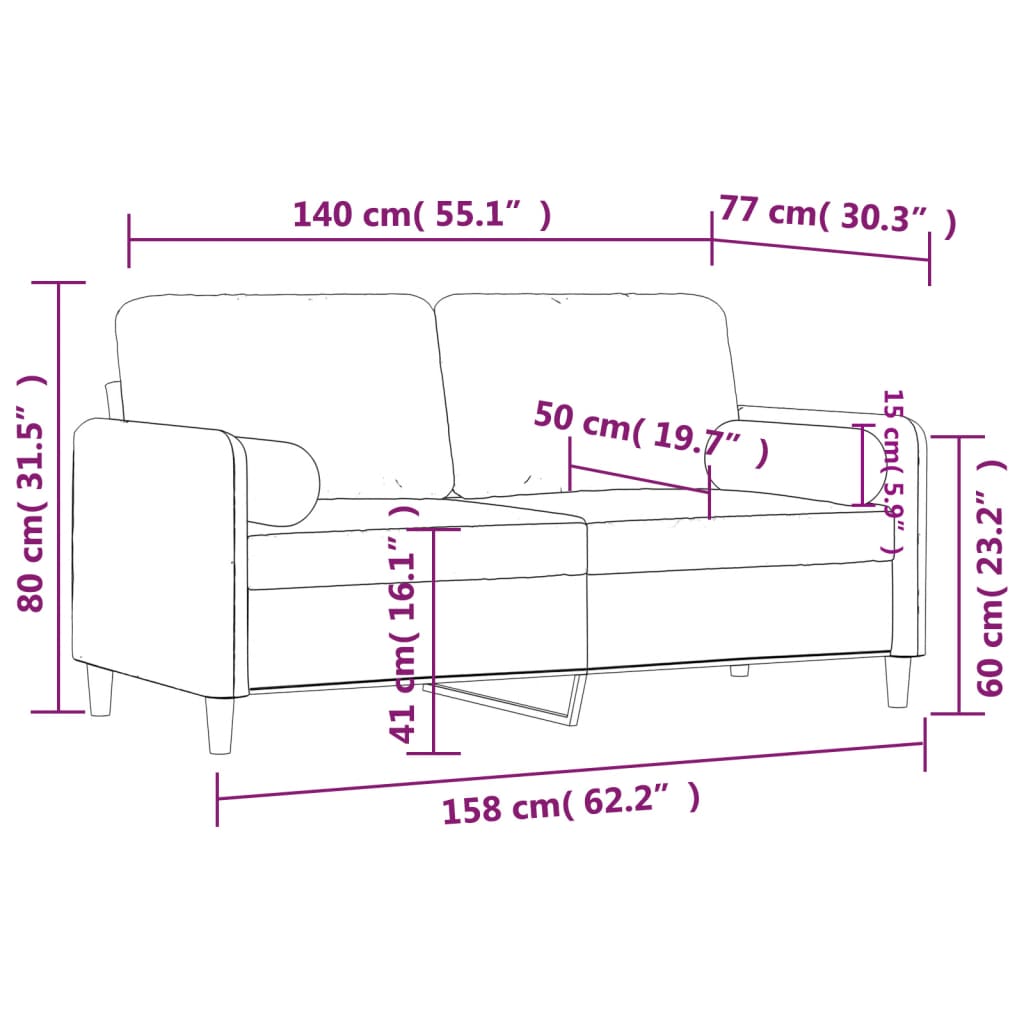Sofá 2 lugares + almofadas decorativas 140cm veludo cinza-claro