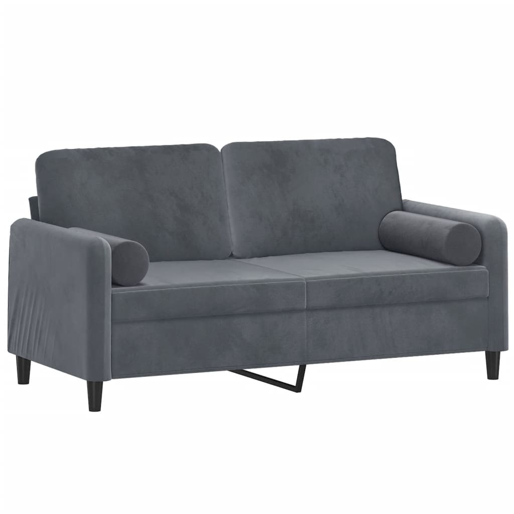 Sofá 2 lug. c/ almofadas decorativas 140 cm veludo cinza-escuro