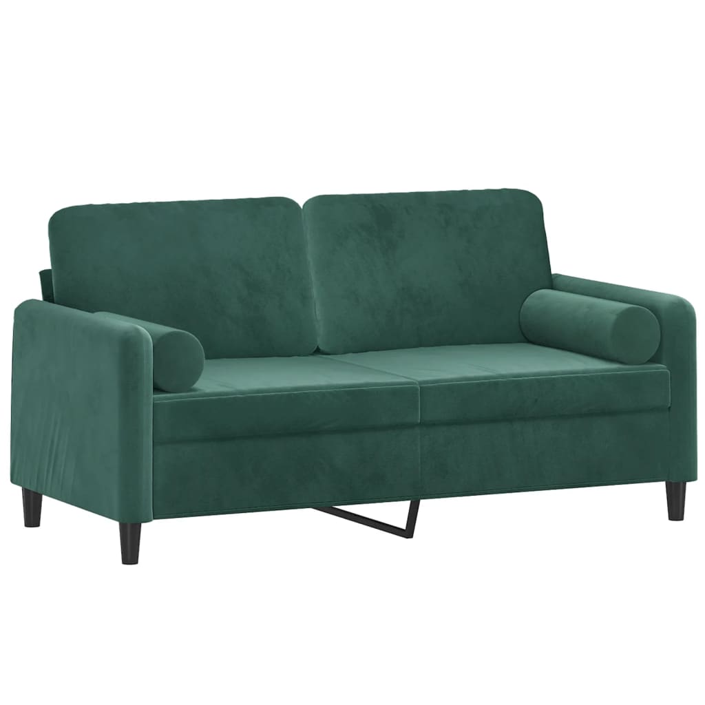 2-seater sofa with decorative cushions 140cm dark green velvet