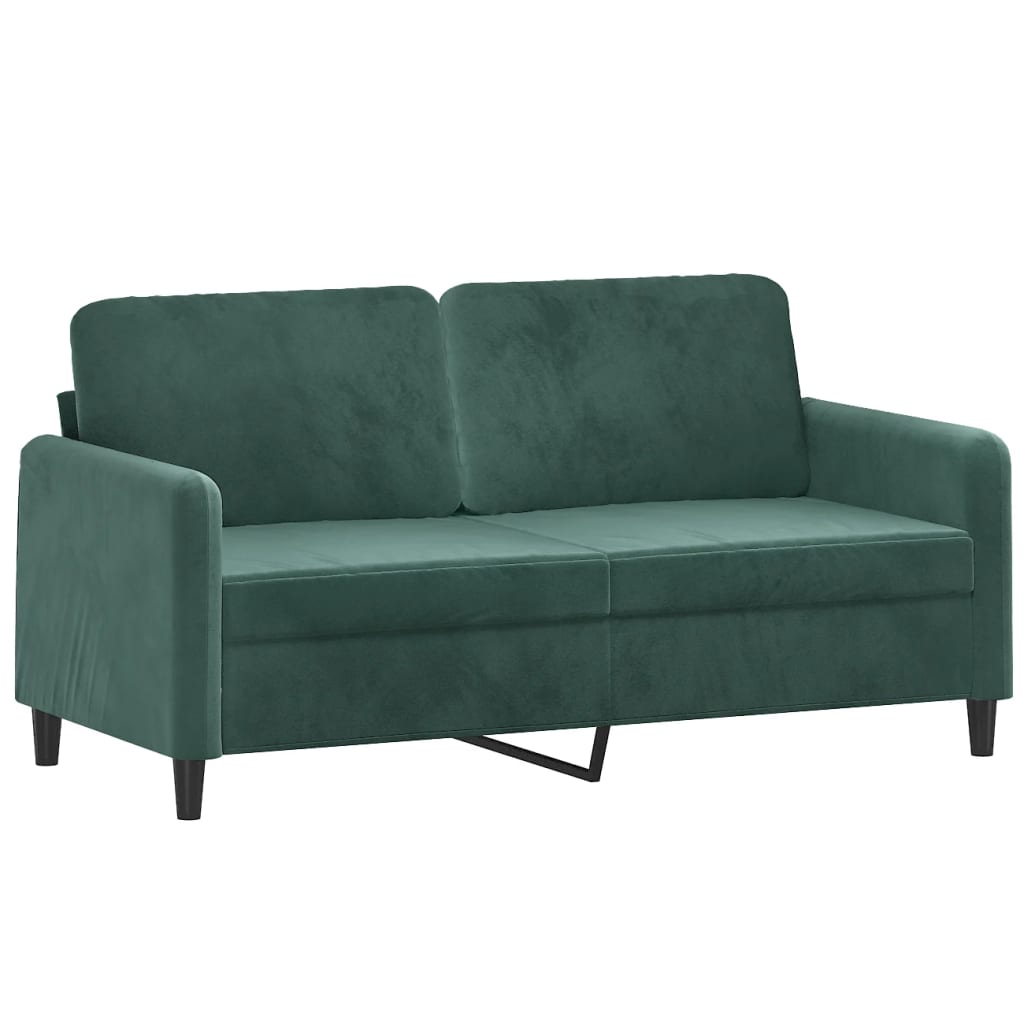 2-seater sofa with decorative cushions 140cm dark green velvet