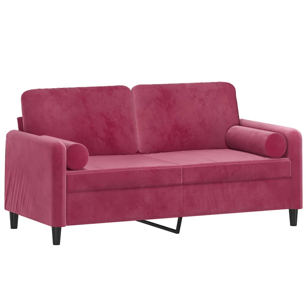 Sofá 2 lug. + almofadas decorativas 140cm veludo vermelho tinto