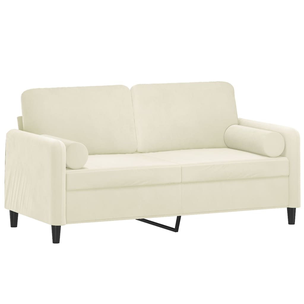 Sofá 2 lugares c/ almofadas decorativas 140 cm veludo creme