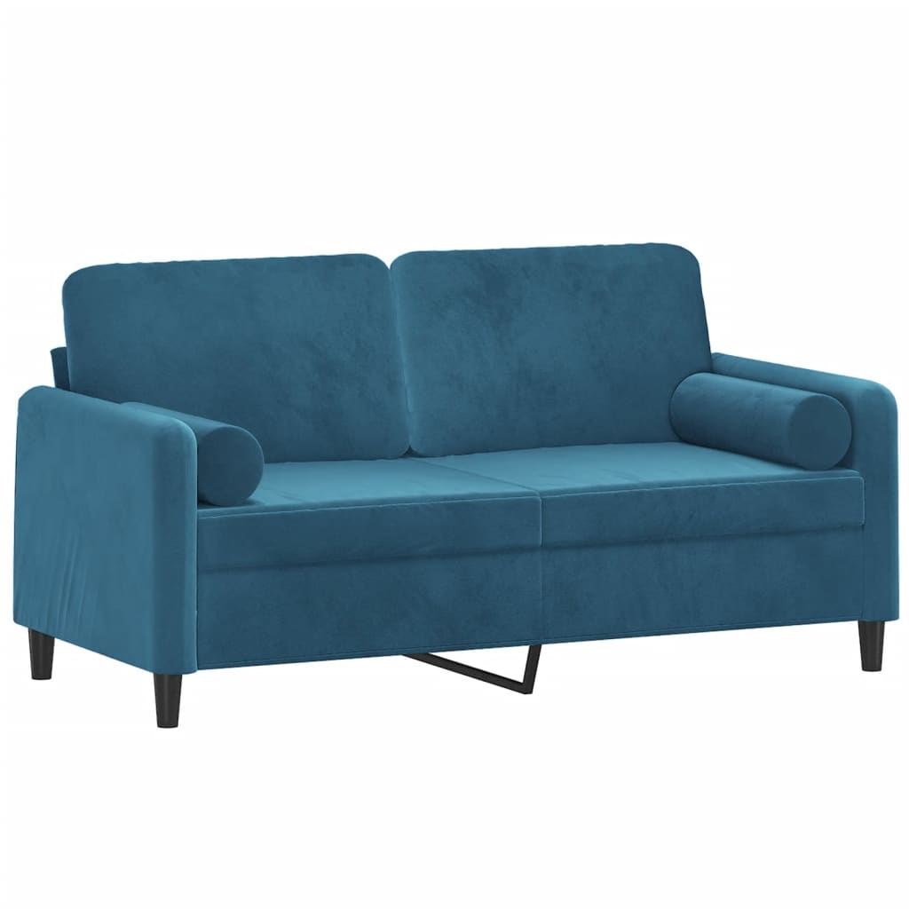 2-seater sofa with decorative cushions 140 cm blue velvet