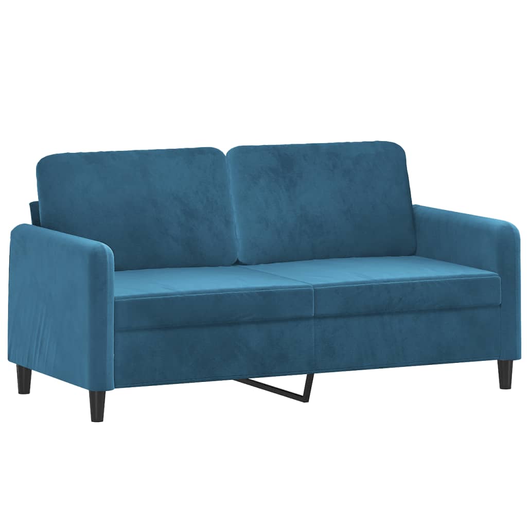 2-seater sofa with decorative cushions 140 cm blue velvet