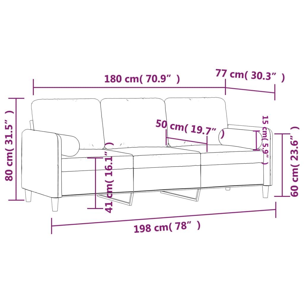 Sofá 3 lugares c/ almofadas decorativas 180 cm veludo rosa