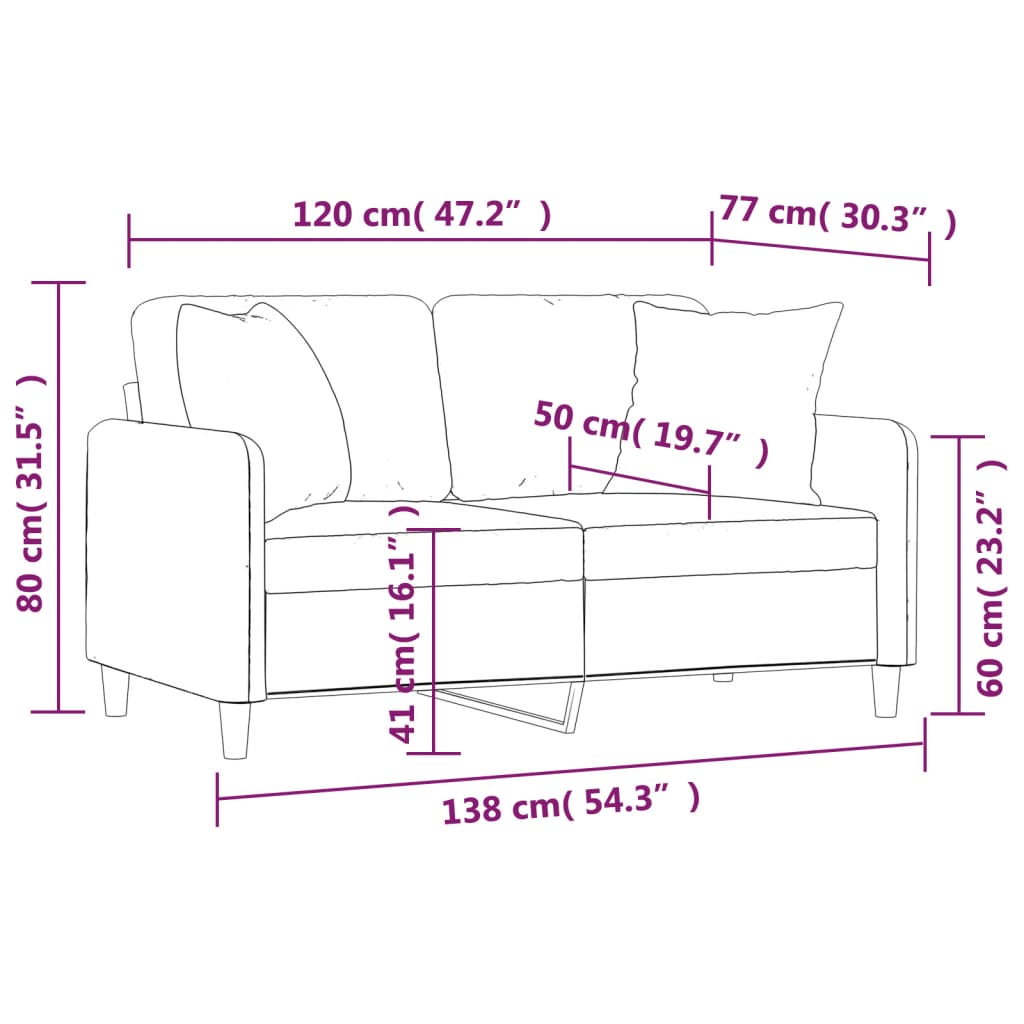 2-seater sofa + decorative cushions 120cm light gray fabric