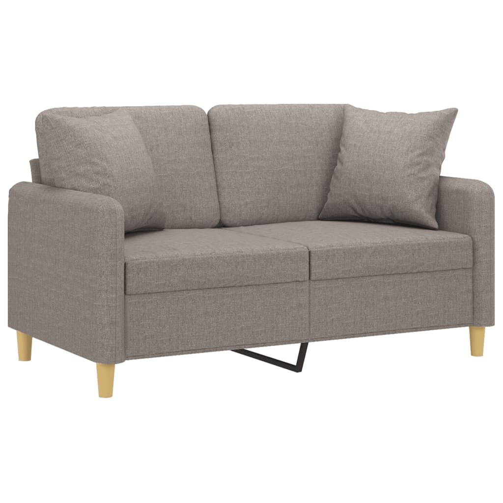 2-seater sofa + decorative cushions 120cm, grey-brown fabric