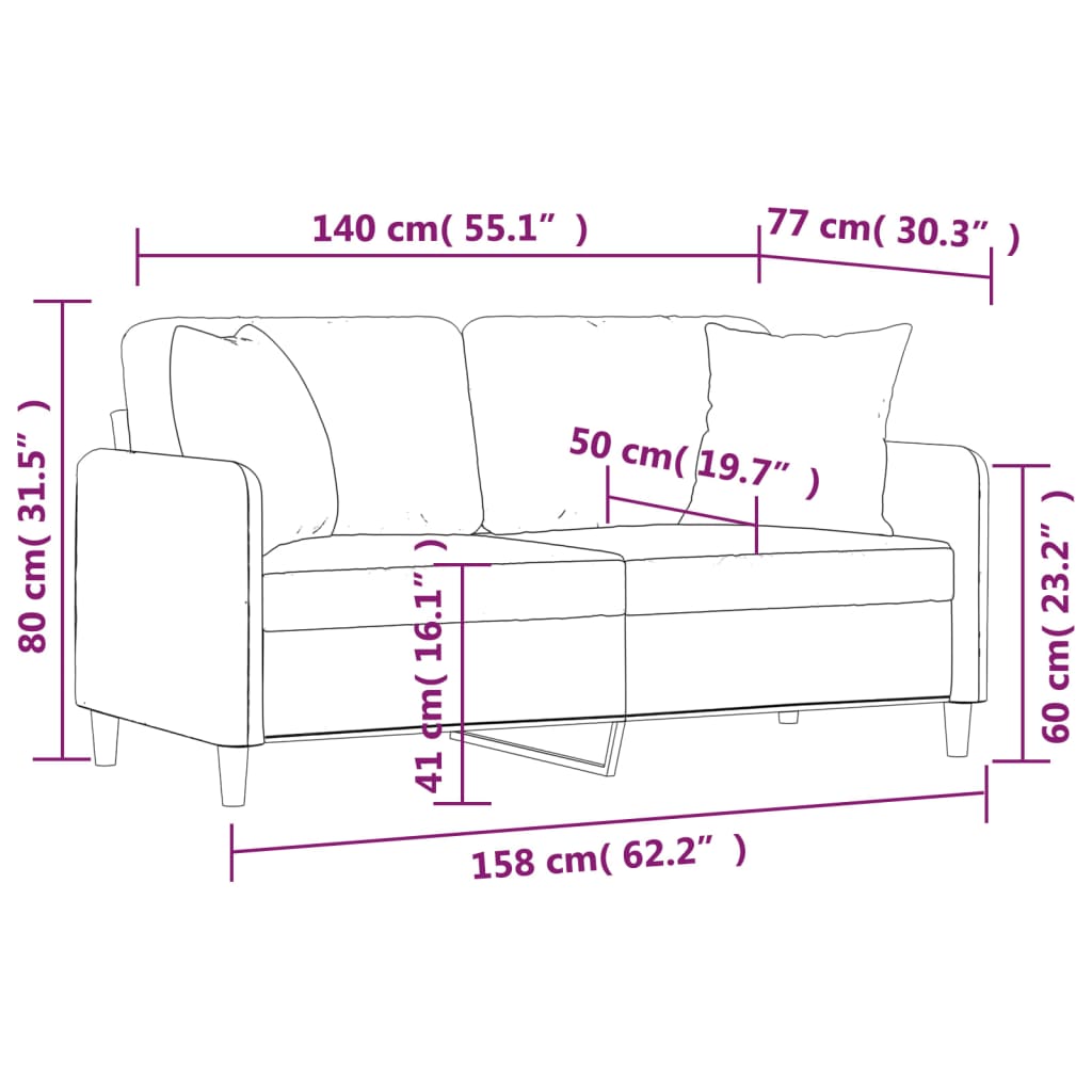 2-seater sofa + decorative cushions 140cm light grey fabric