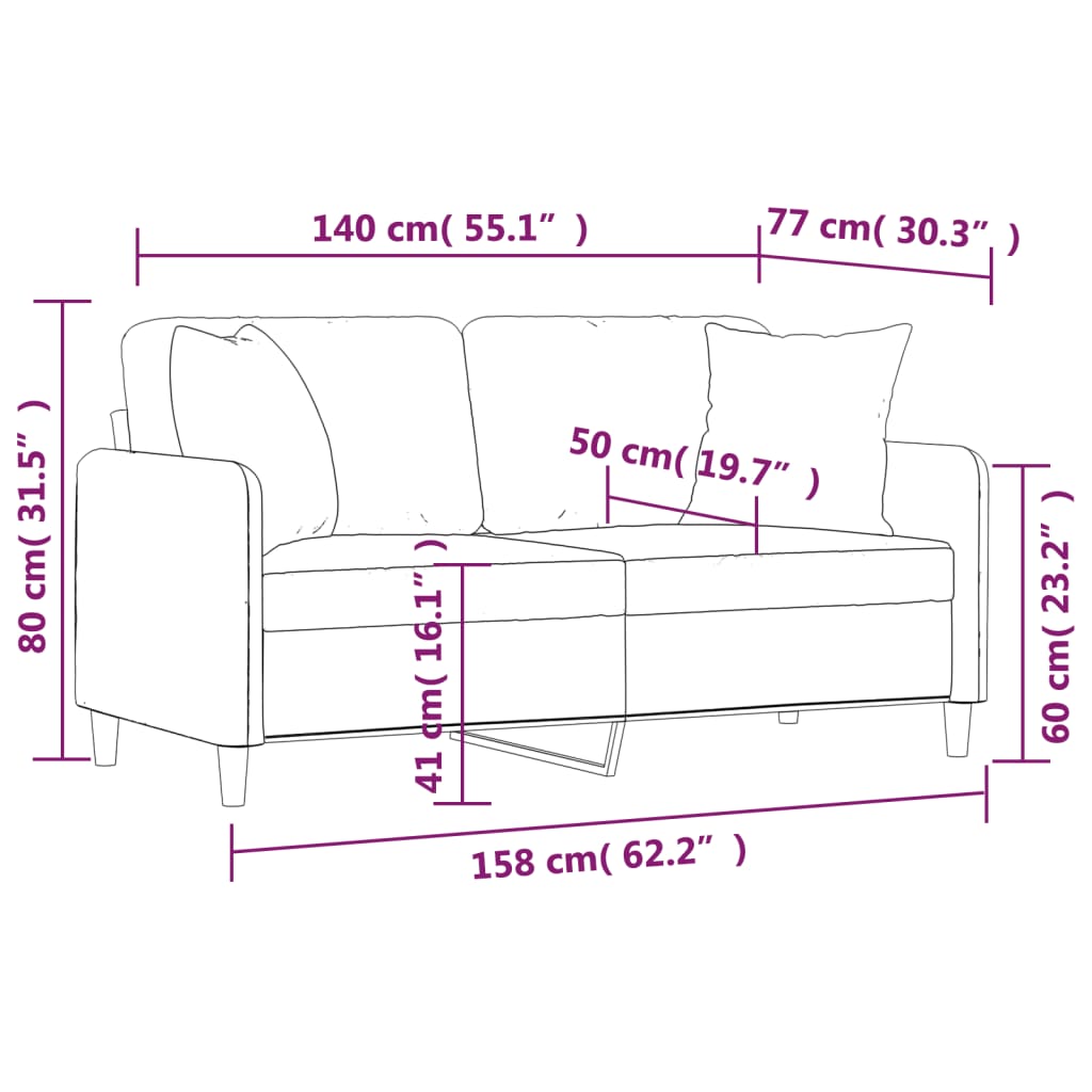 2-seater sofa + decorative cushions 140cm dark grey fabric