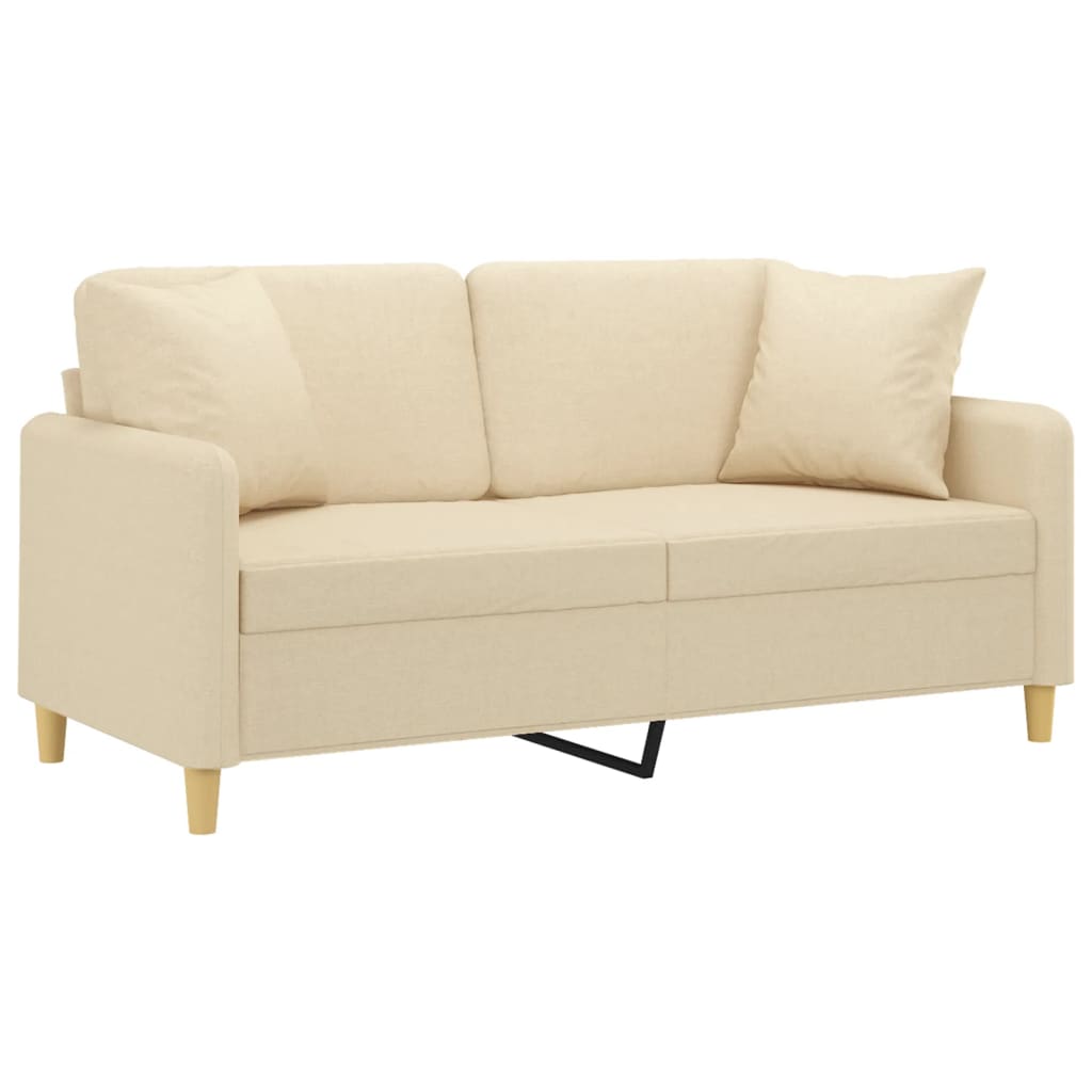 2-seater sofa + decorative cushions 140 cm cream-colored fabric