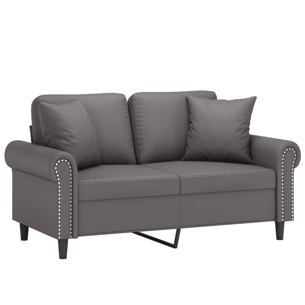 Sofá 2 lugares + almofadas decorativas 120cm couro artif. cinza