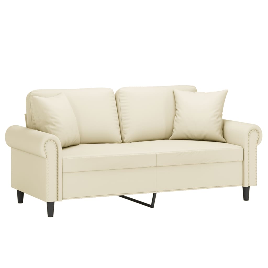 Sofá 2 lugares + almofadas decorativas 140cm couro artif. creme