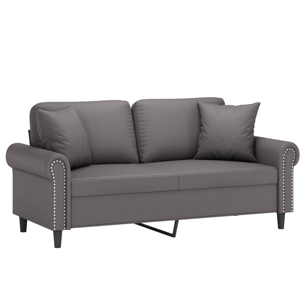 Sofá 2 lugares + almofadas decorativas 140cm couro artif. cinza