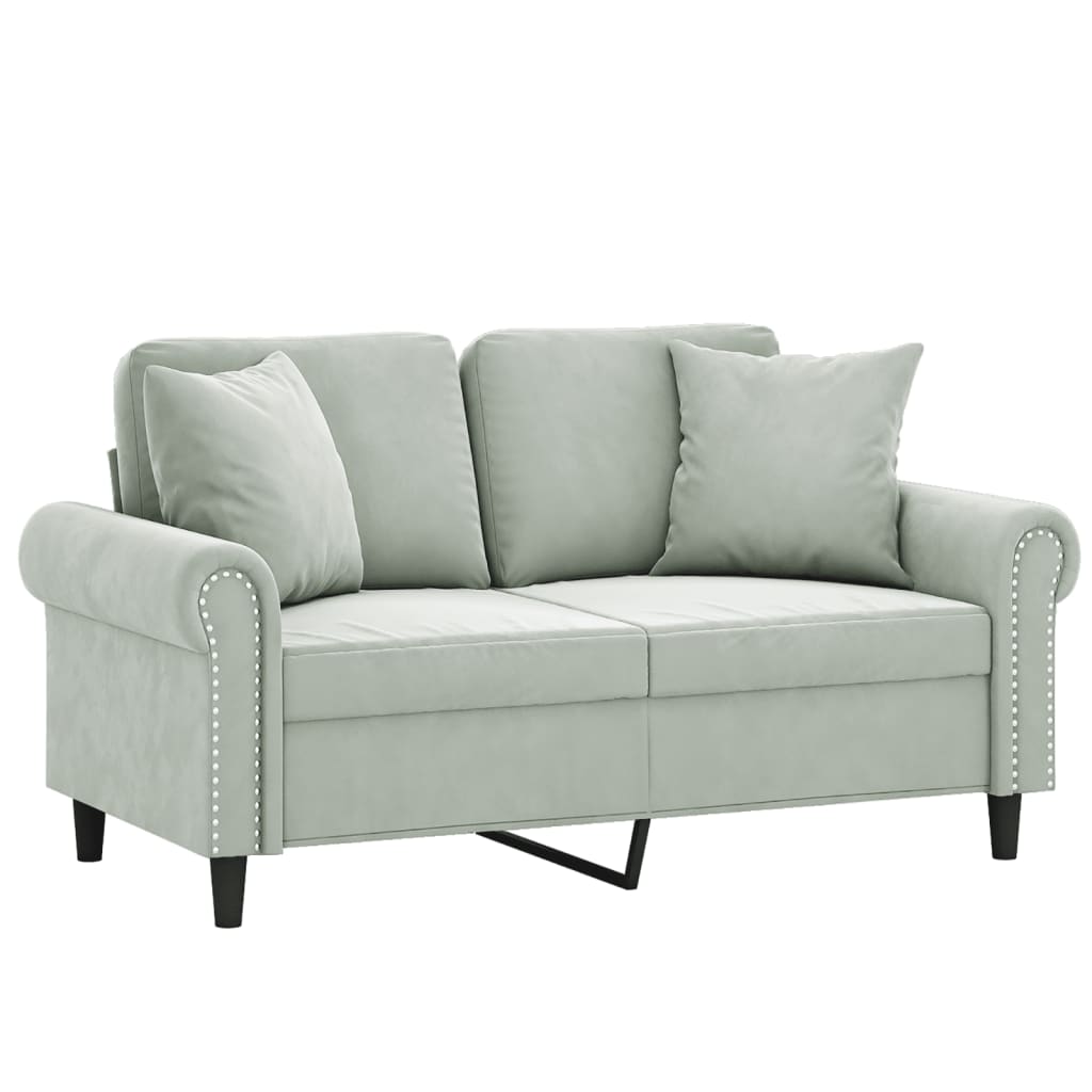 2-seater sofa + decorative cushions 120cm light grey velvet