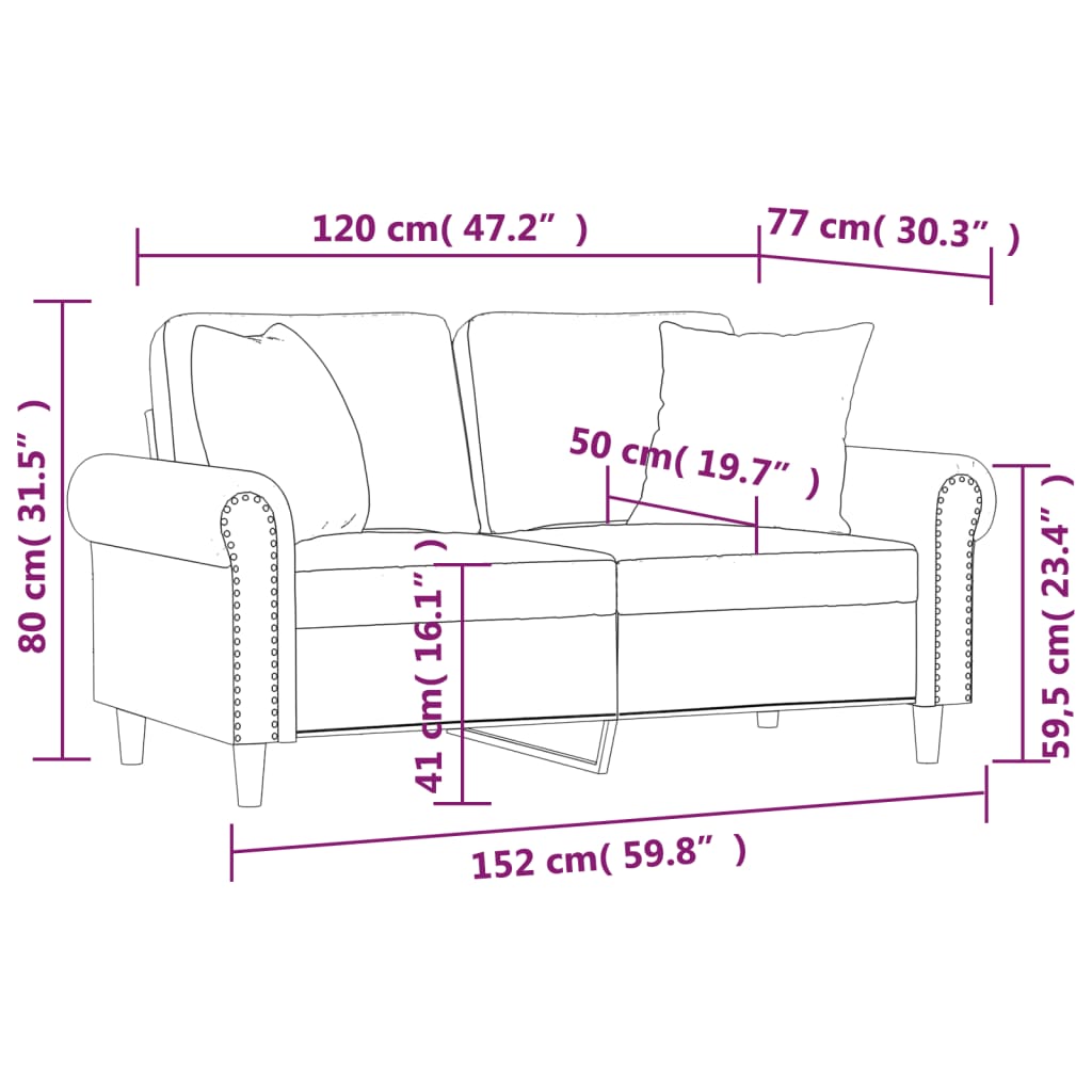 Sofá 2 lugares c/ almofadas decorativas 120 cm veludo preto