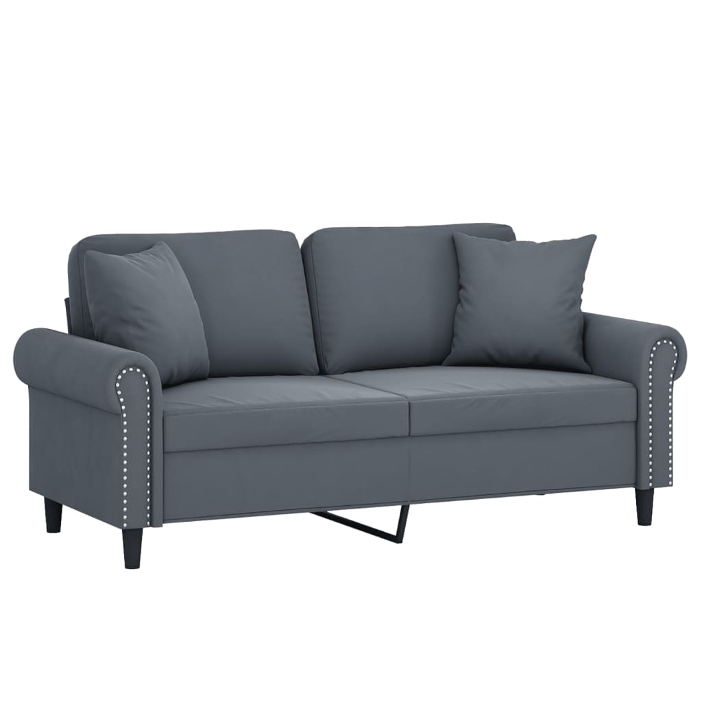 Sofá 2 lug. c/ almofadas decorativas 140 cm veludo cinza-escuro