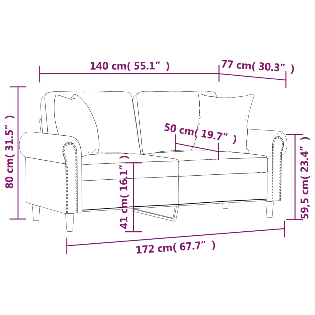 Sofá 2 lugares c/ almofadas decorativas 140 cm veludo preto