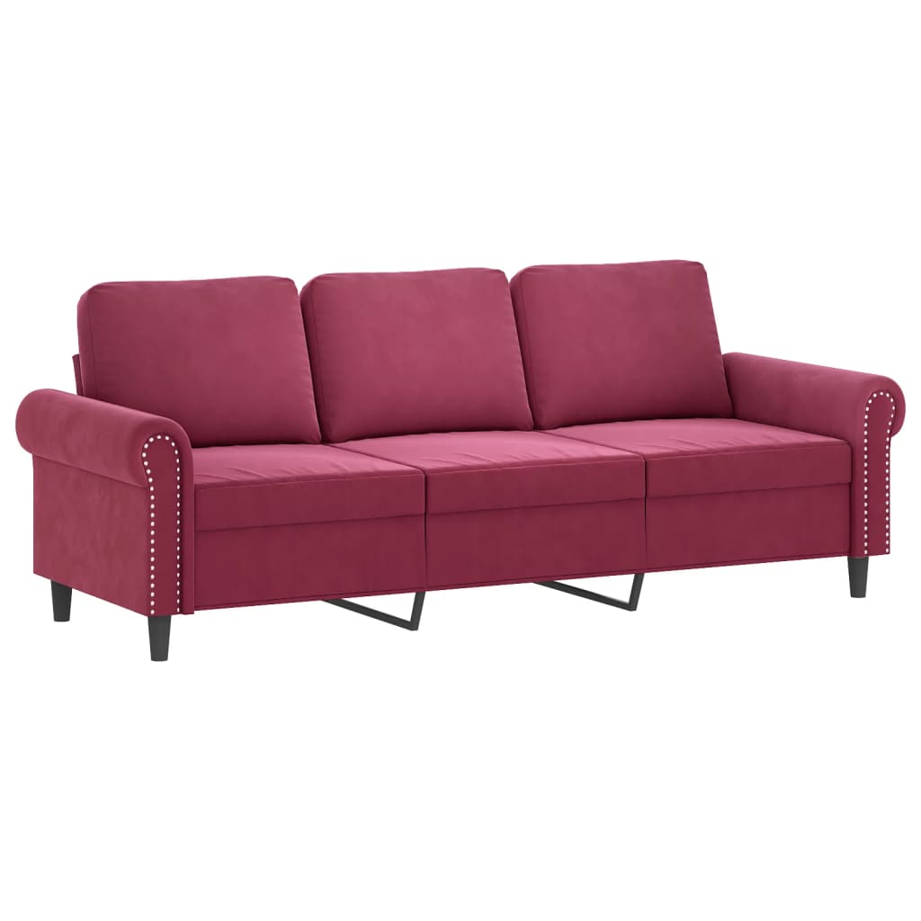 Sofá 3 lug. + almofadas decorativas 180cm veludo vermelho tinto