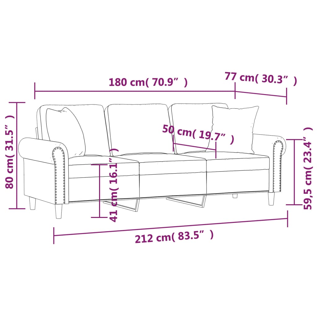 3-seater sofa with decorative cushions 180 cm brown velvet