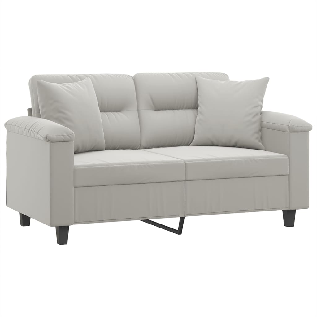 Sofá 2 lugares c/ almofadas 120 cm microfibra cinzento-claro