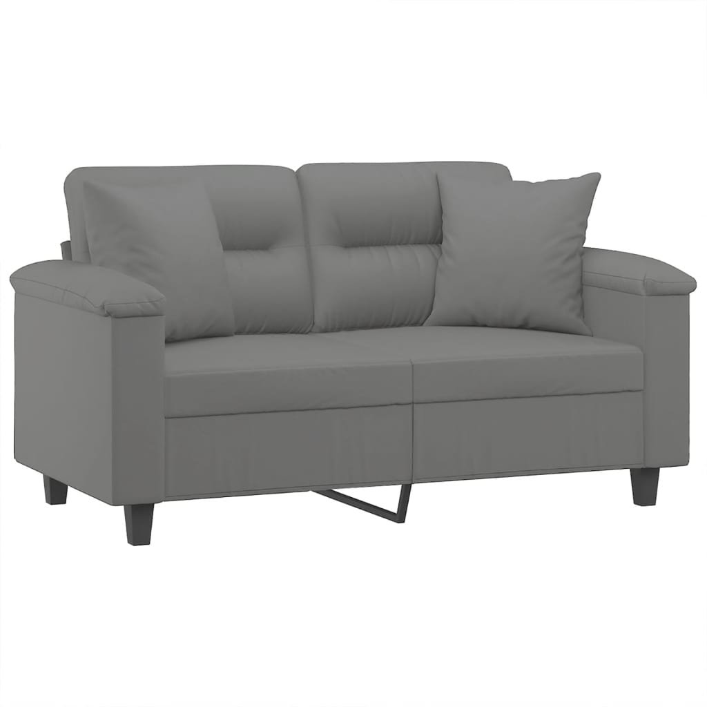 Sofá 2 lugares c/ almofadas 120 cm microfibra cinzento-escuro