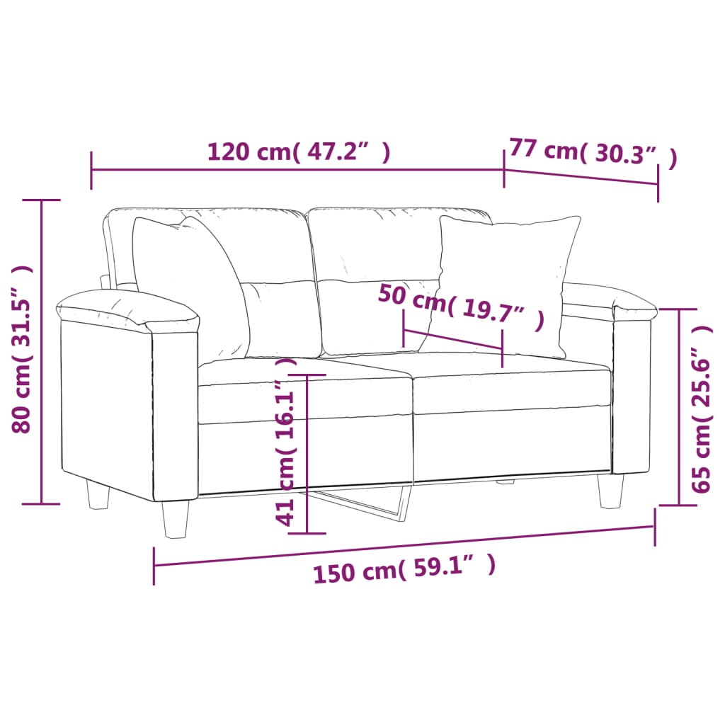 Sofá 2 lugares c/ almofadas 120 cm microfibra cinzento-escuro