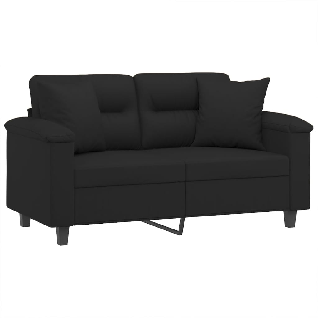 Sofá 2 lugares c/ almofadas 120 cm microfibra preto