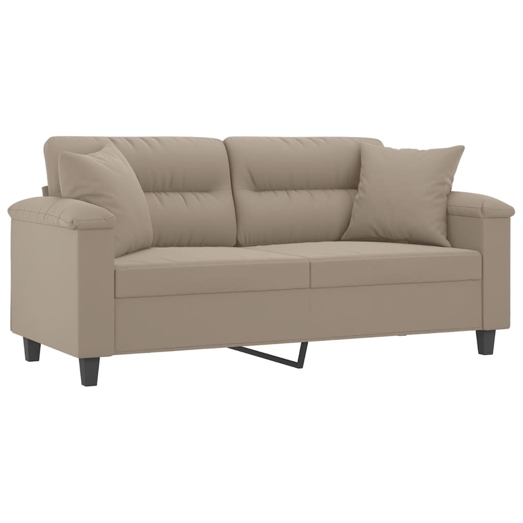 Sofá 2 lugares c/ almofadas 140 cm microfibra cinza-acastanhado