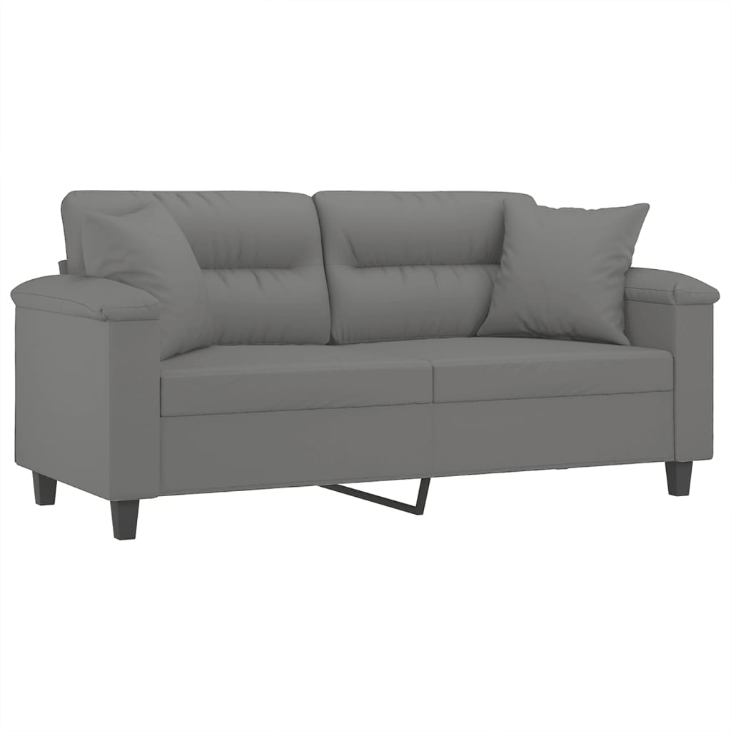Sofá 2 lugares c/ almofadas 140 cm microfibra cinzento-escuro