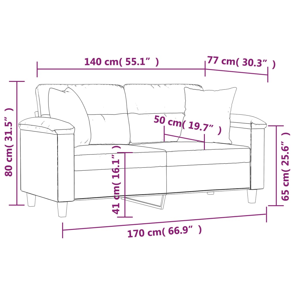 Sofá 2 lugares c/ almofadas 140 cm microfibra cinzento-escuro