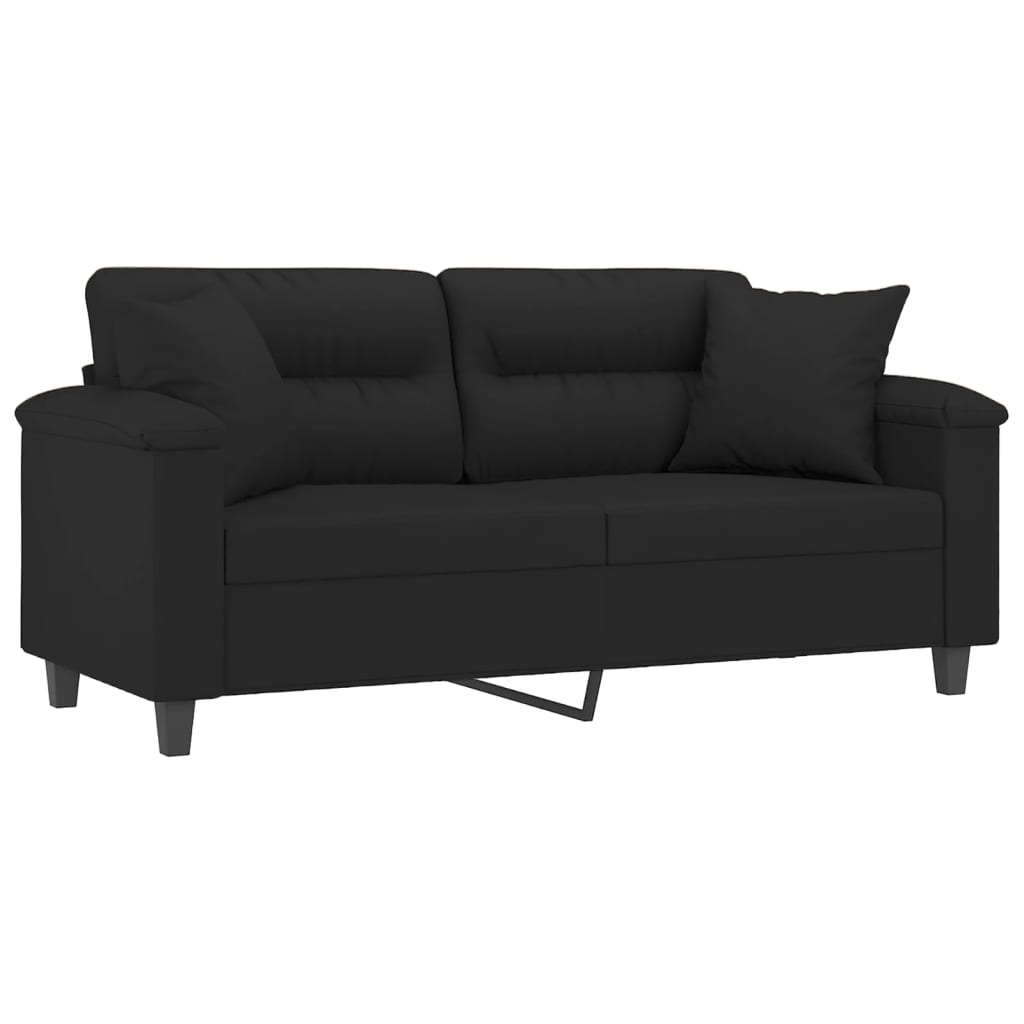 Sofá 2 lugares c/ almofadas 140 cm microfibra preto