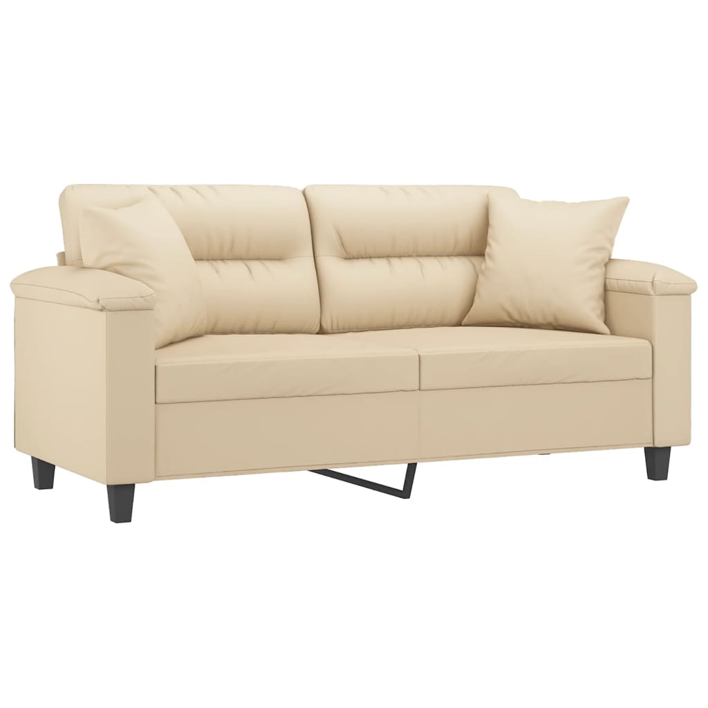 Sofá 2 lugares c/ almofadas 140 cm microfibra cor creme
