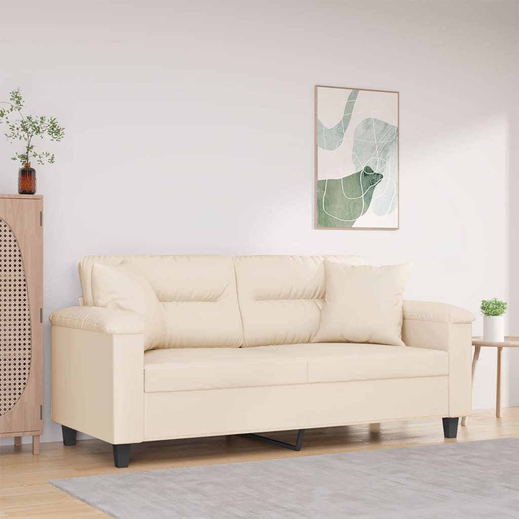 Sofá 2 lugares c/ almofadas 140 cm microfibra bege
