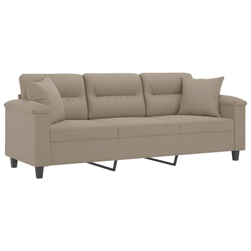 Sofá 3 lugares c/ almofadas 180 cm microfibra cinza-acastanhado