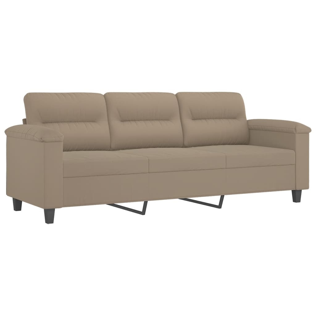 Sofá 3 lugares c/ almofadas 180 cm microfibra cinza-acastanhado