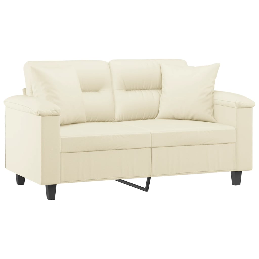 Sofá 2 lugares + almofadas decorativas 120cm couro artif. creme